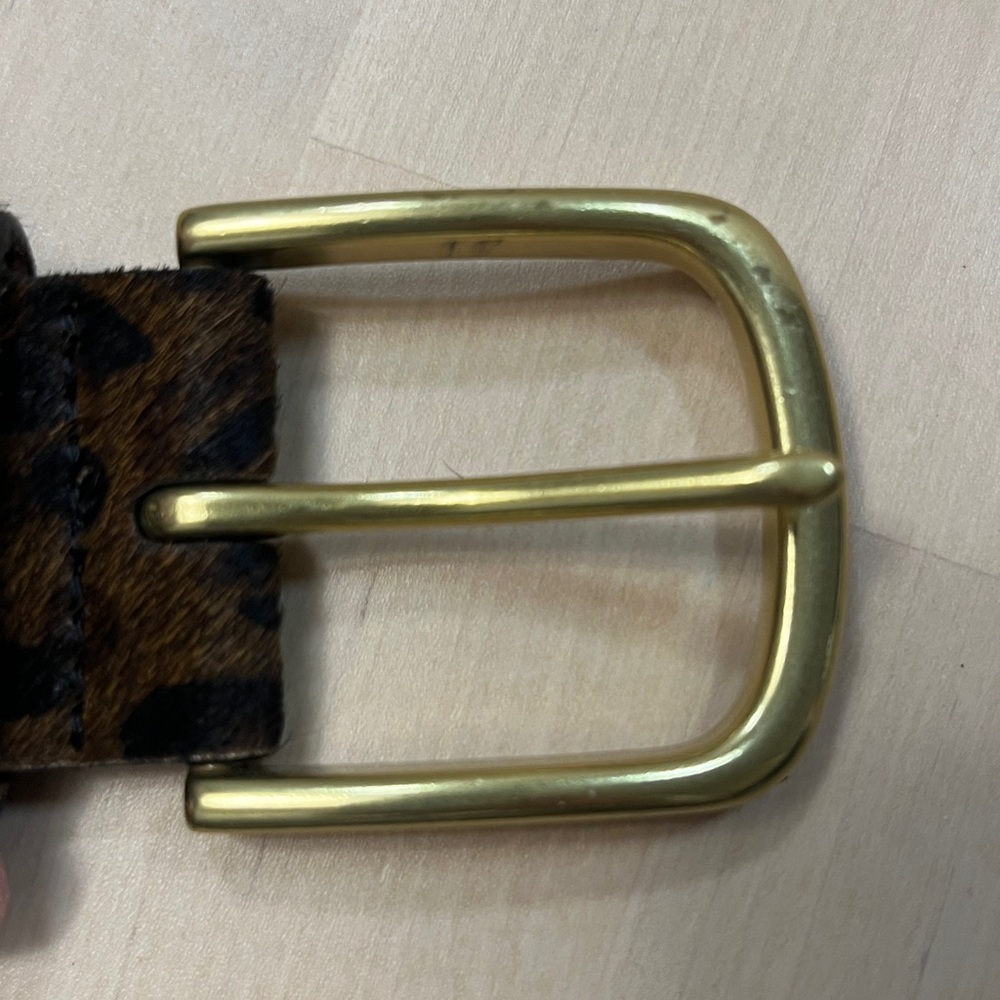 J. Crew Faux Fur Leopard Print Leather Belt w/ Gold Tone Buckle Women’s Medium - Picture 11 of 15